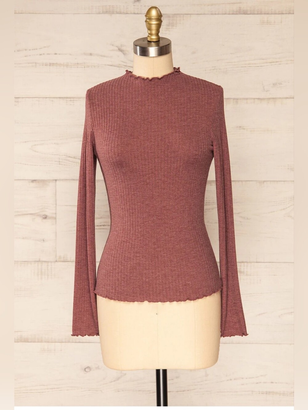 Only Mauve Ribbed Long-Sleeve Mock Neck Top